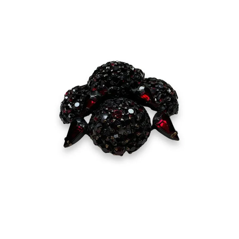 Vintage Warner Red Crystal Flower Brooch Pin Japanned Metal 2.5" Diameter - Picture 11 of 13